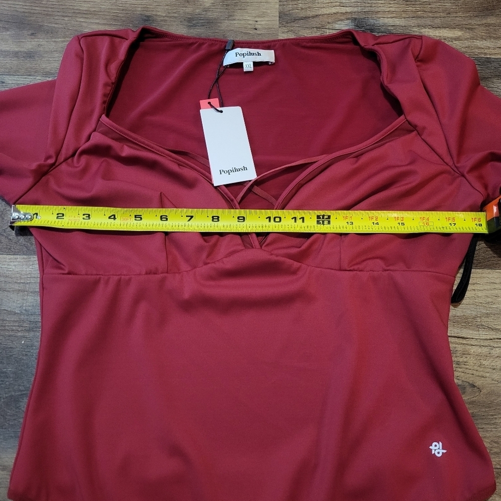 Popilush Women's Longsleeve Red V Neck Shapewear Tummy Control Bodysuit Size XXL - Picture 9 of 10